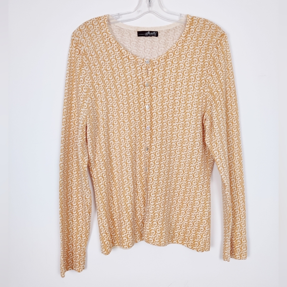 Willi Smith Women's Merino Wool Cardigan - Beige and Gold Pattern